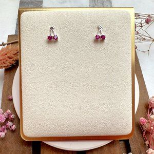 Cute Mini Sterling Silver Cherry Stud Earrings | .925 Sterling Silver